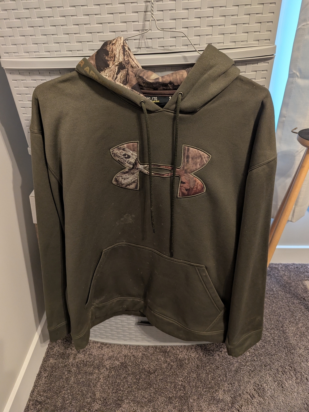 Under Armour Olive Green Pullover Hoodie with Camo Logo